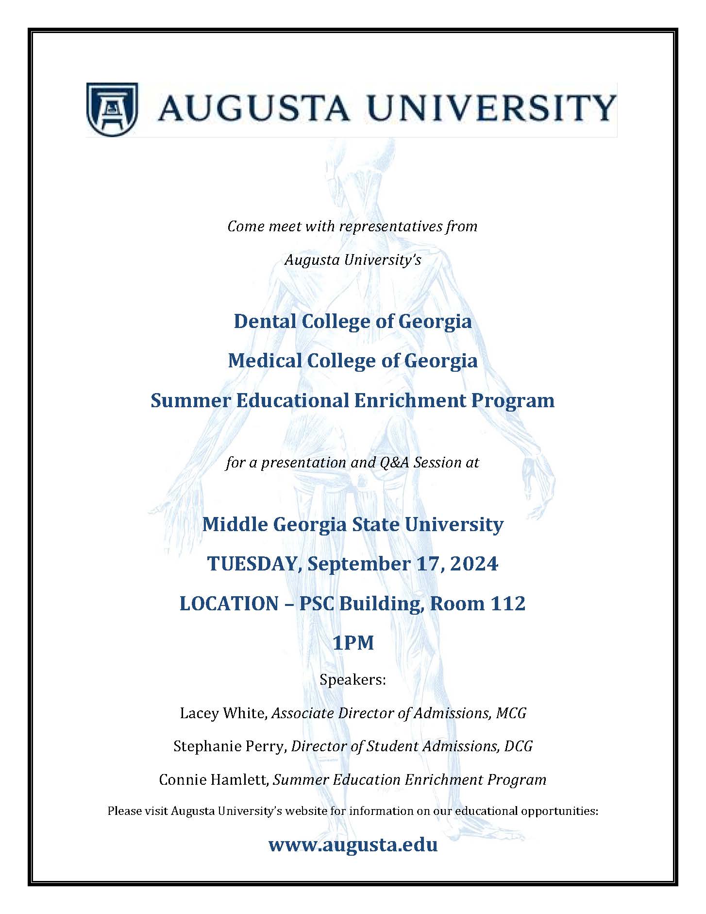 Augusta University Medical/Dental School Info Session flyer.